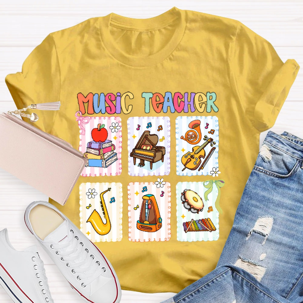 Music Teacher Colorful Mosaic Flowers T-shirt