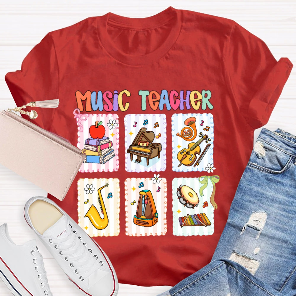Music Teacher Colorful Mosaic Flowers T-shirt