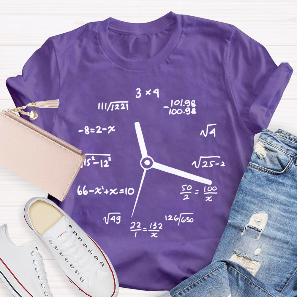 A Clock Made Of Mathematics Funny Math Teacher T-shirt