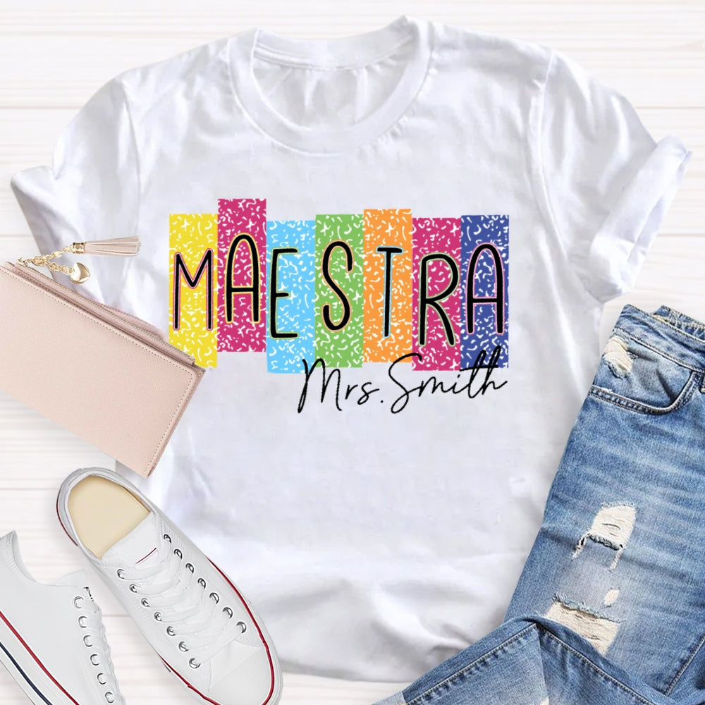 Personalized Name Maestra Colorful Leopard Print  T-shirt