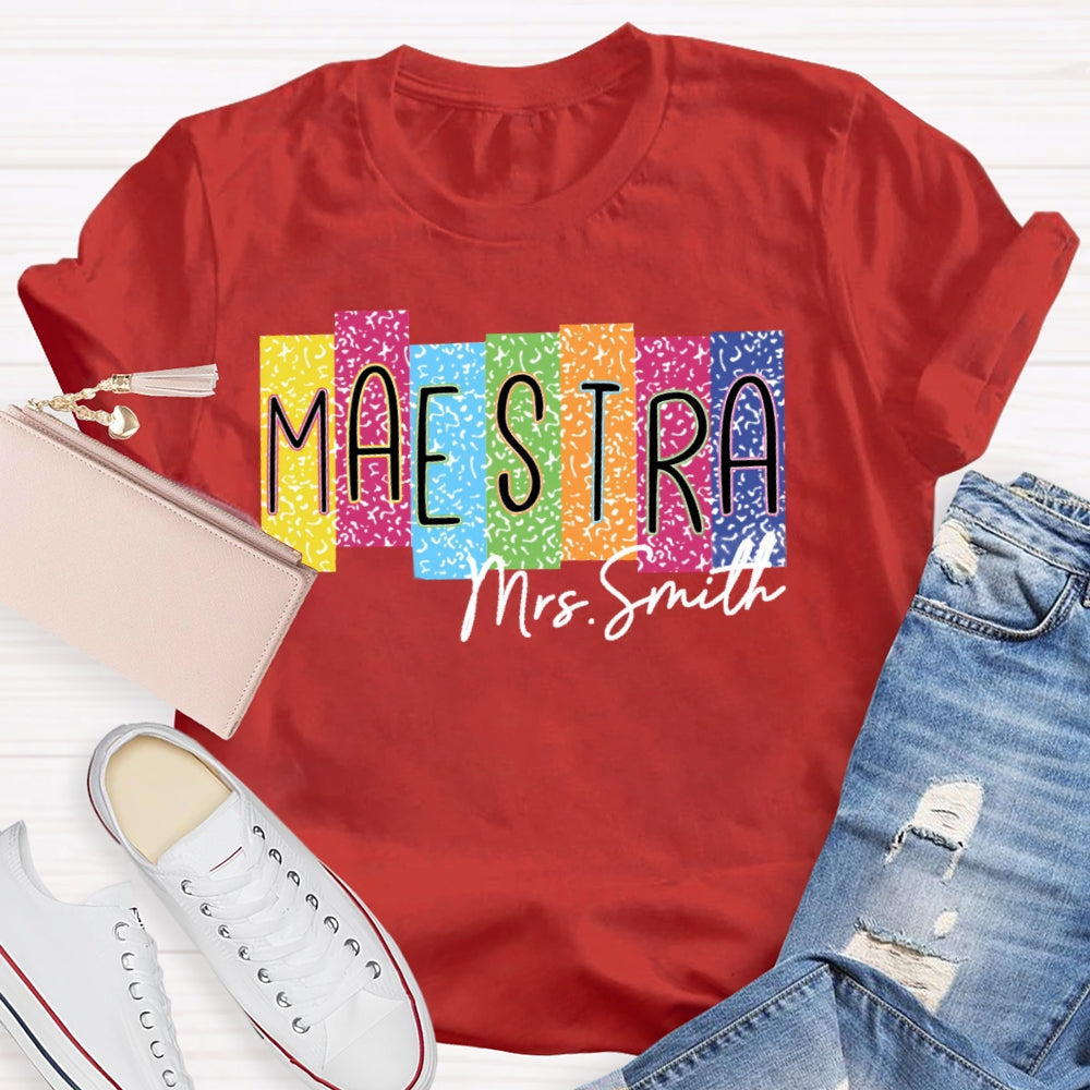 Personalized Name Maestra Colorful Leopard Print  T-shirt