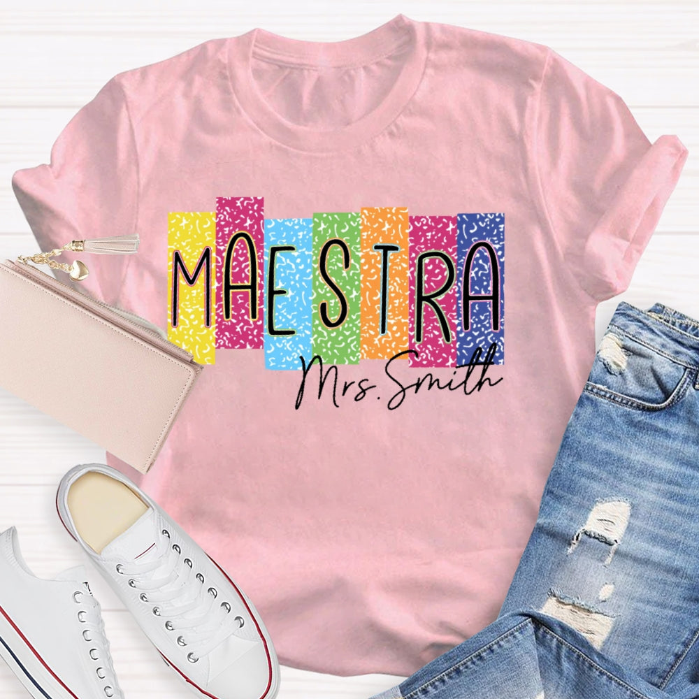 Personalized Name Maestra Colorful Leopard Print  T-shirt