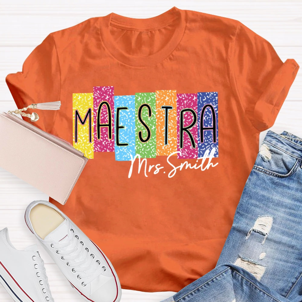 Personalized Name Maestra Colorful Leopard Print  T-shirt