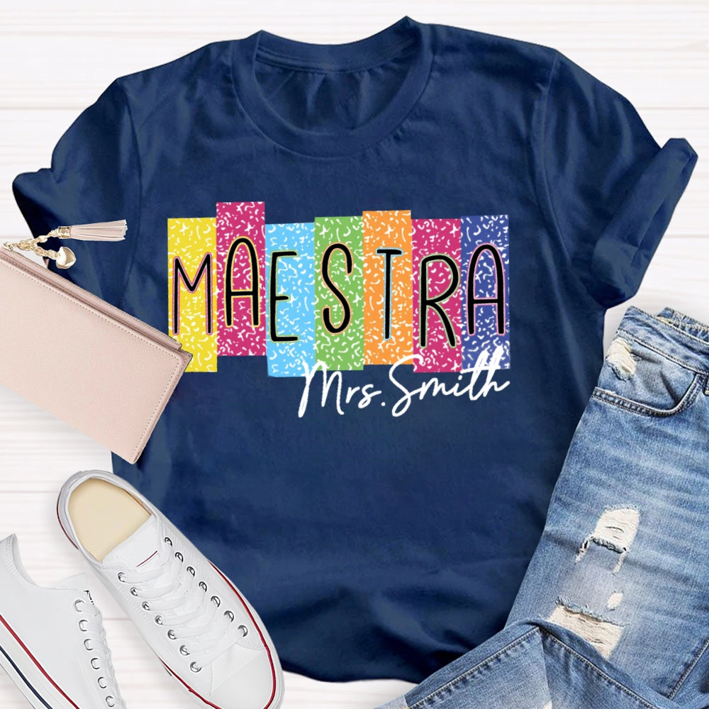 Personalized Name Maestra Colorful Leopard Print  T-shirt