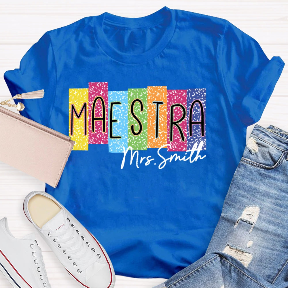 Personalized Name Maestra Colorful Leopard Print  T-shirt