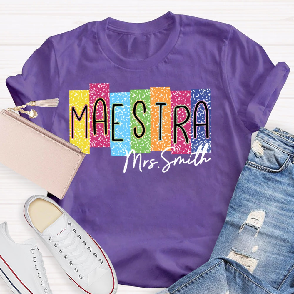 Personalized Name Maestra Colorful Leopard Print  T-shirt