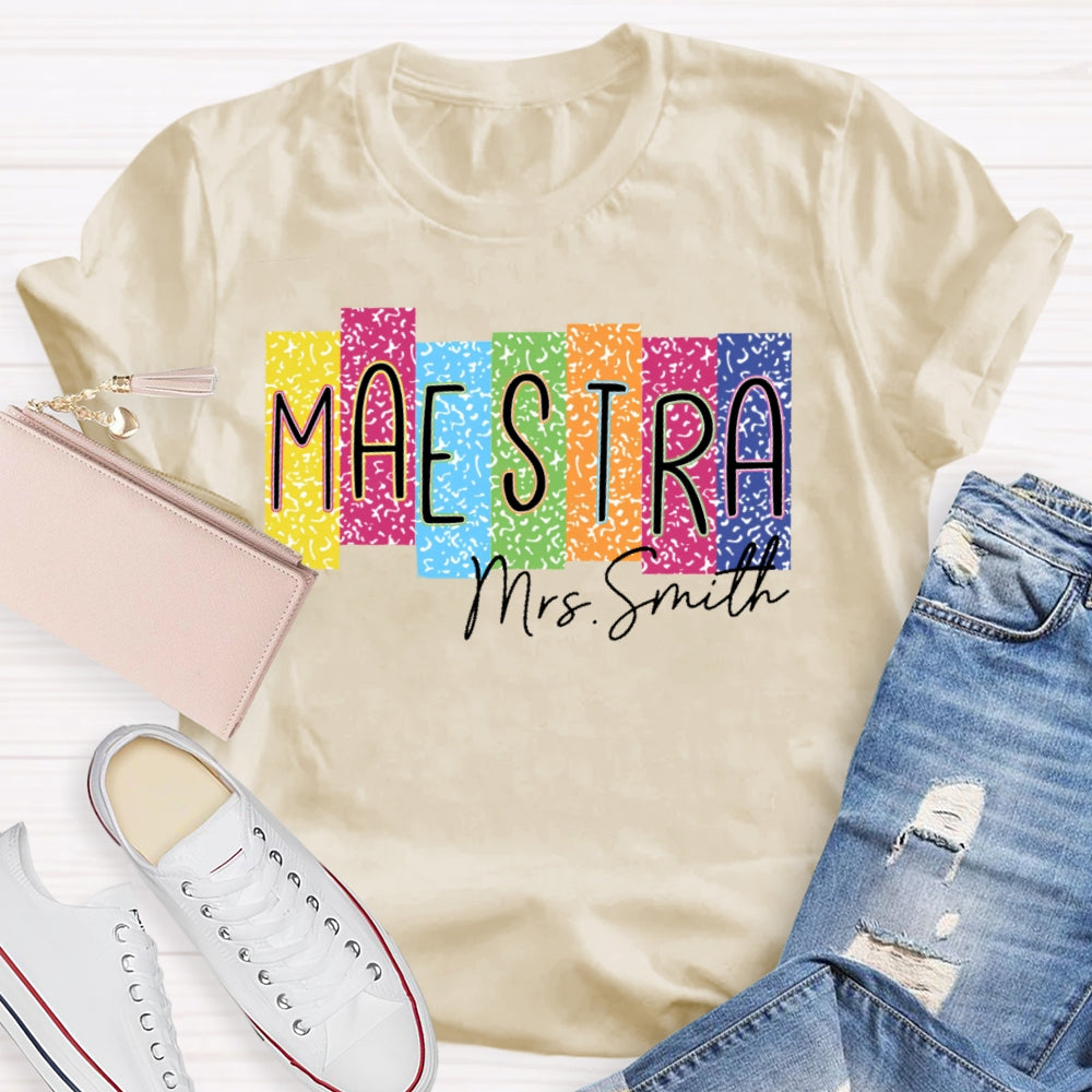 Personalized Name Maestra Colorful Leopard Print  T-shirt