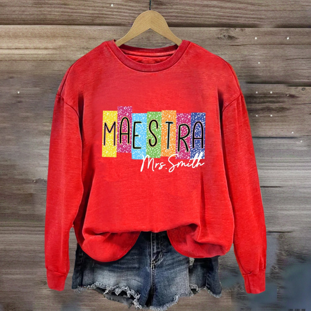 Personalized Name Maestra Colorful Squad Sweatshirt
