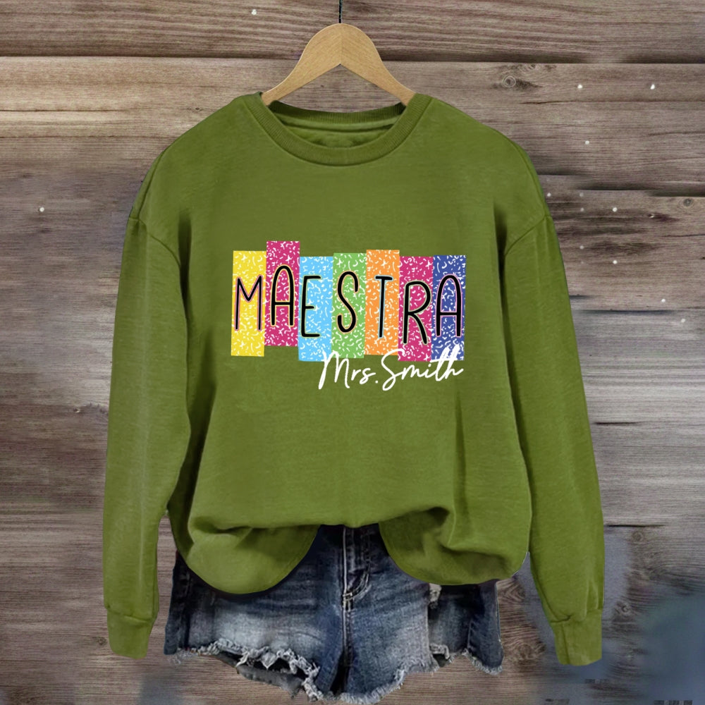 Personalized Name Maestra Colorful Squad Sweatshirt