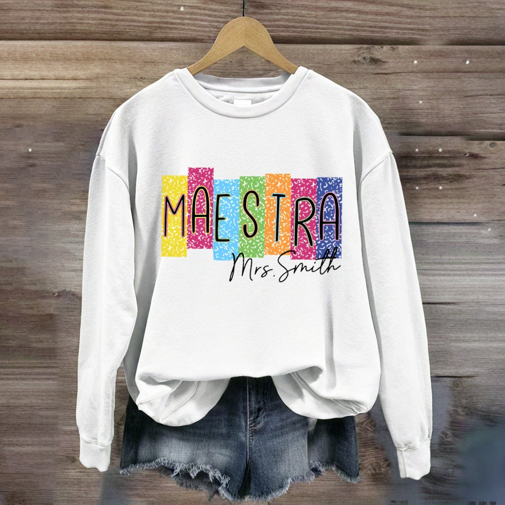 Personalized Name Maestra Colorful Squad Sweatshirt