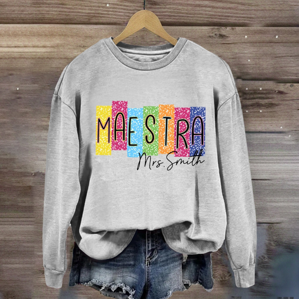 Personalized Name Maestra Colorful Squad Sweatshirt