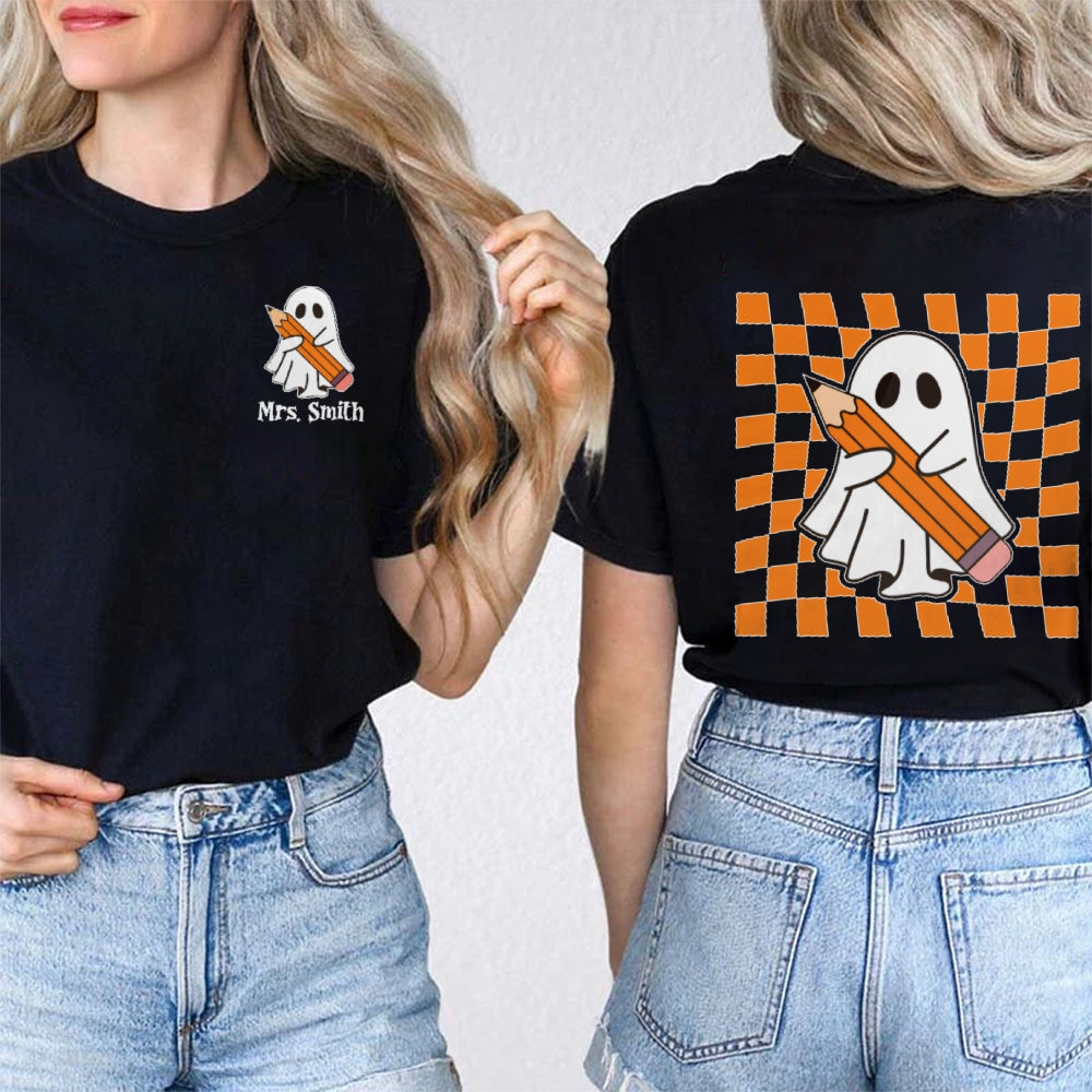 Personalized Name Spooky Halloween Funny Double Printed T-shirt