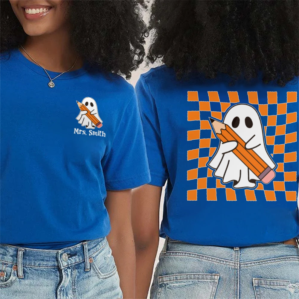 Personalized Name Spooky Halloween Funny Double Printed T-shirt