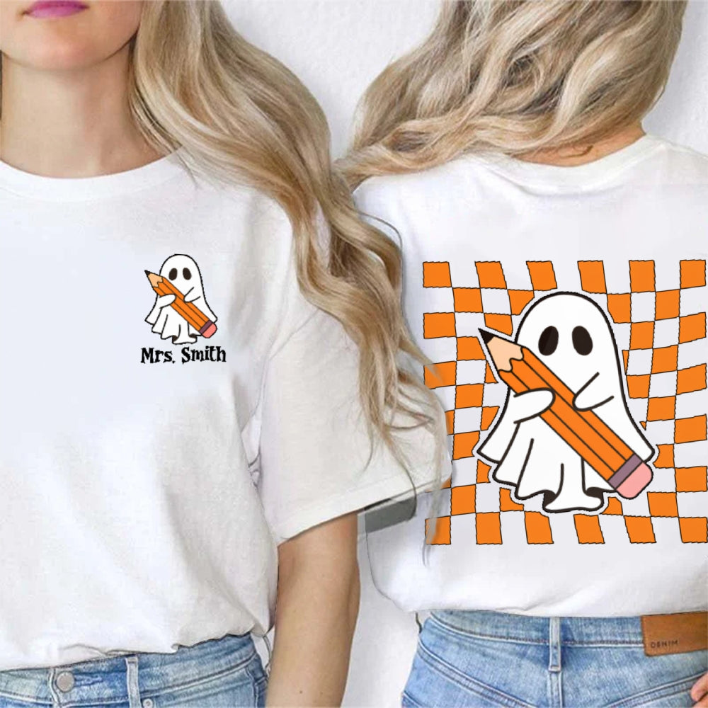 Personalized Name Spooky Halloween Funny Double Printed T-shirt