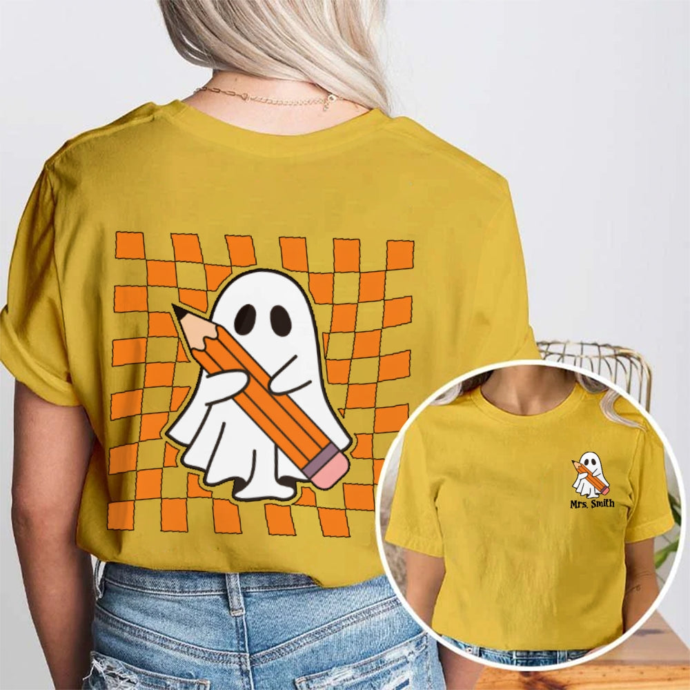 Personalized Name Spooky Halloween Funny Double Printed T-shirt