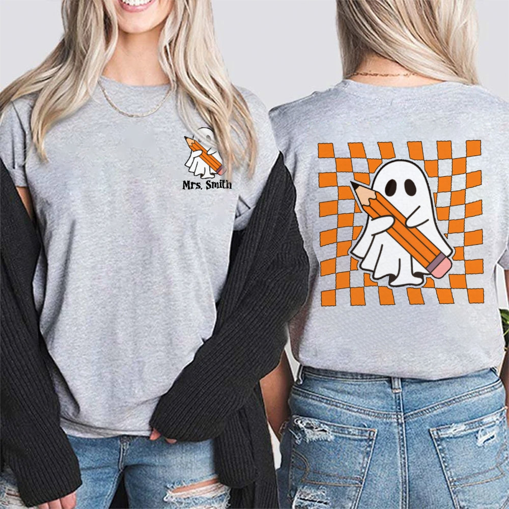 Personalized Name Spooky Halloween Funny Double Printed T-shirt