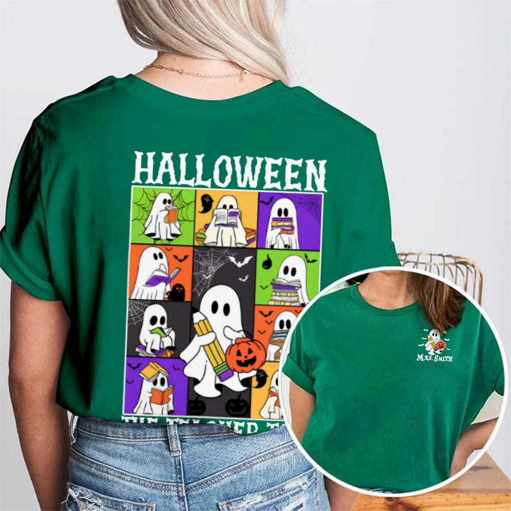 Personalized Name Halloween The Teacher Tour Double Printed T-shirt