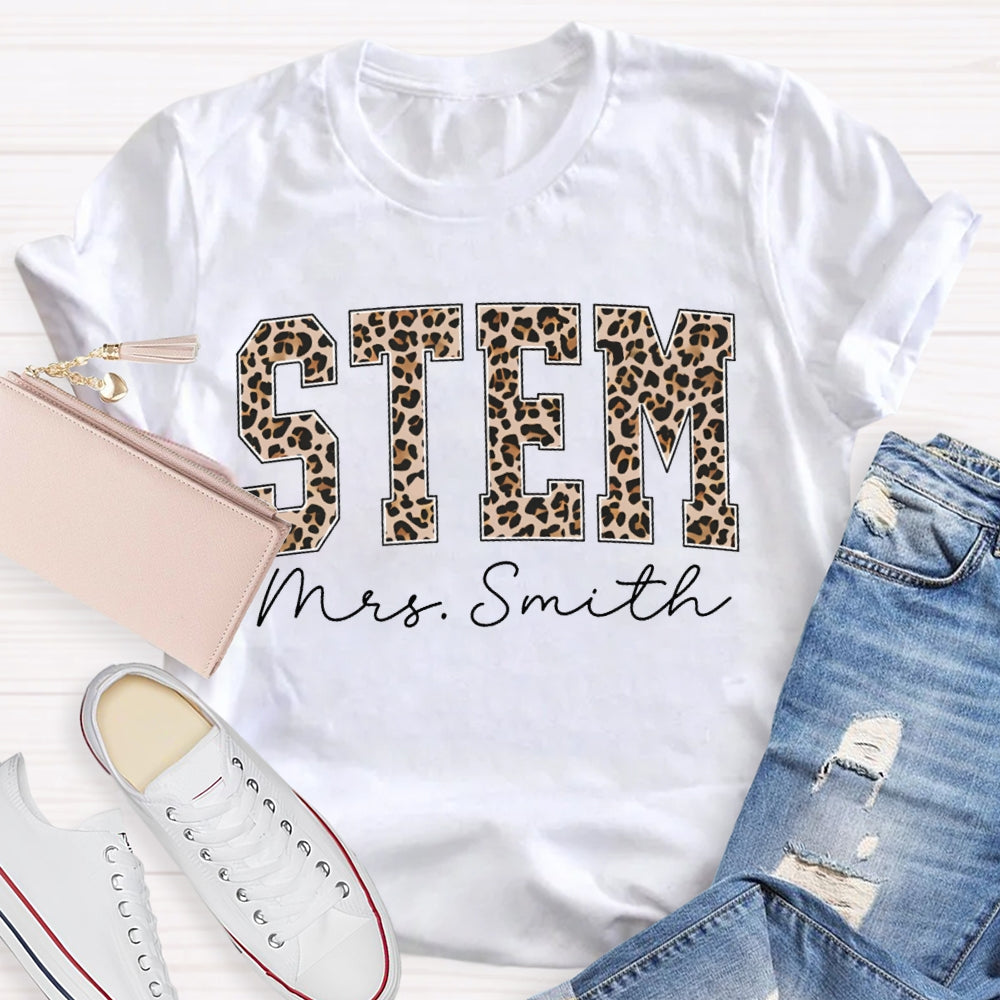 Personalized Name Stem Leopard Print Font T-shirt
