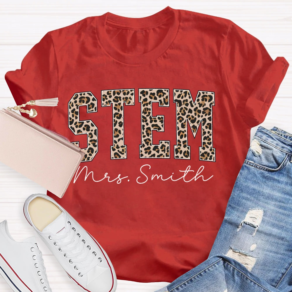 Personalized Name Stem Leopard Print Font T-shirt