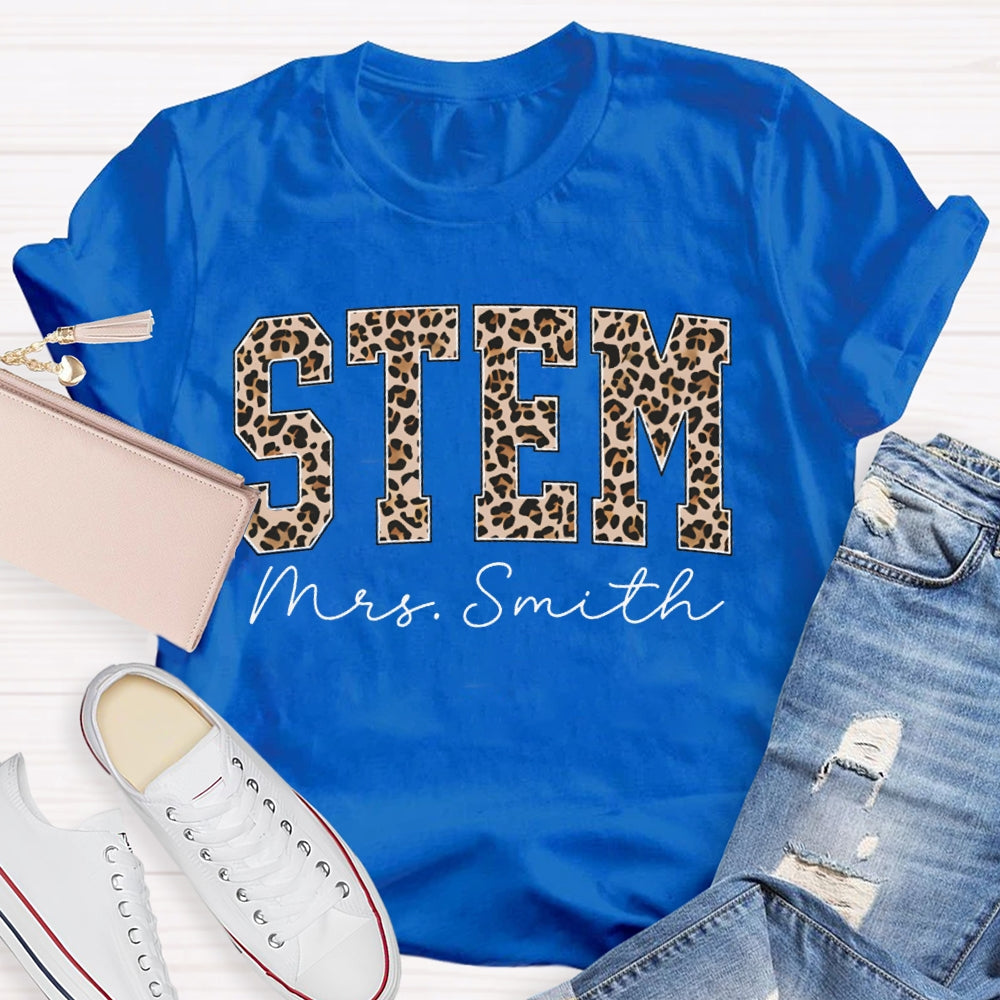 Personalized Name Stem Leopard Print Font T-shirt