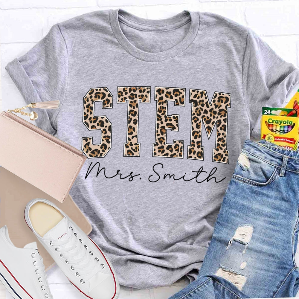 Personalized Name Stem Leopard Print Font T-shirt