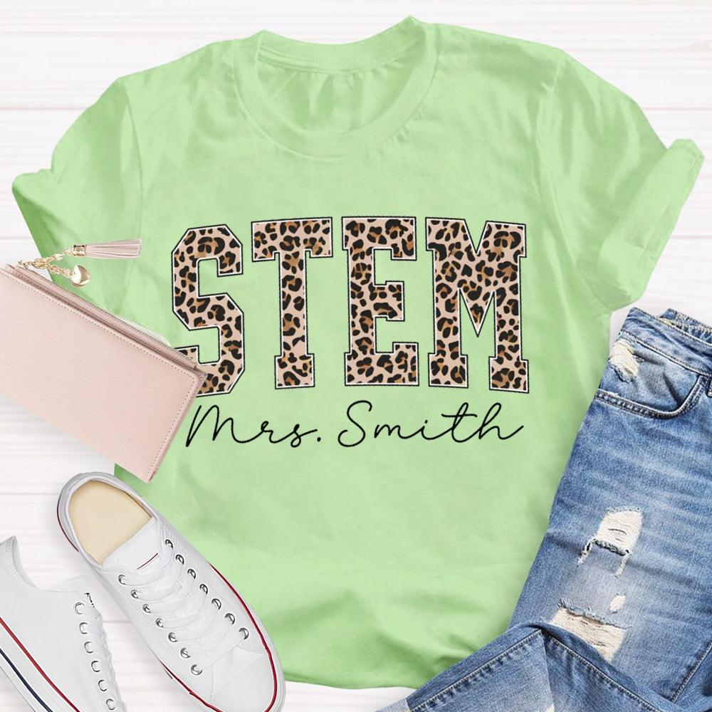Personalized Name Stem Leopard Print Font T-shirt