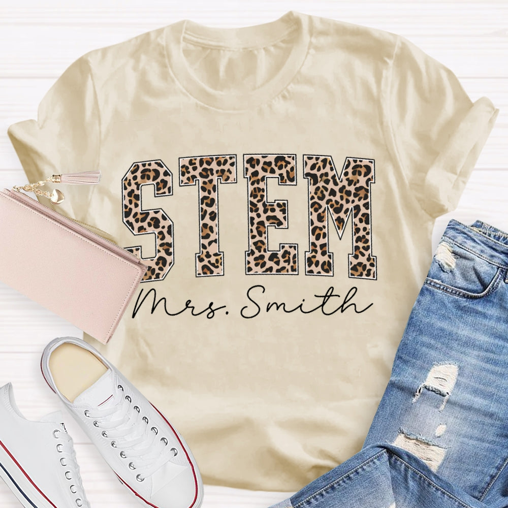 Personalized Name Stem Leopard Print Font T-shirt