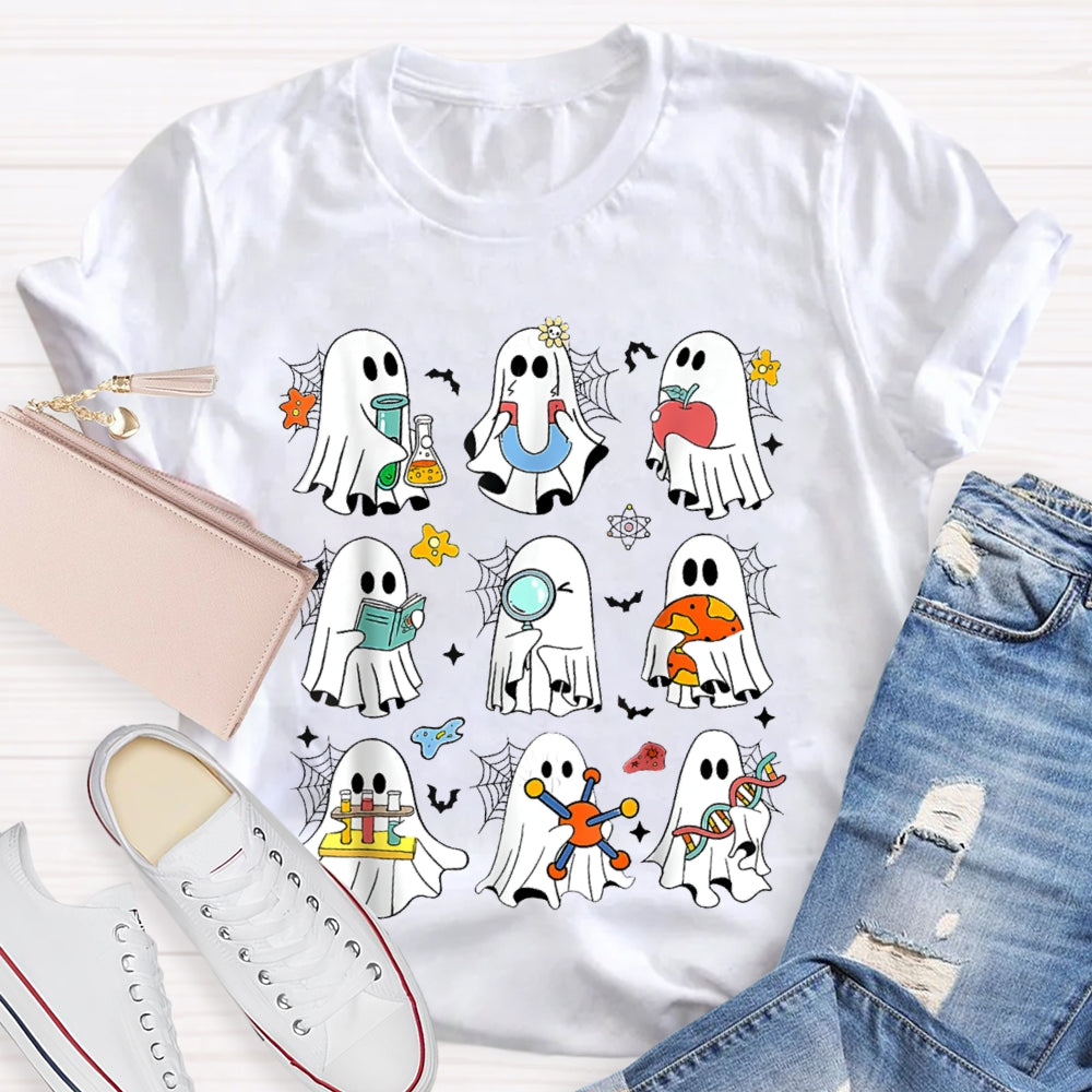 Nine Little Ghosts Doing Science Experiments Funny Halloween T-shirt
