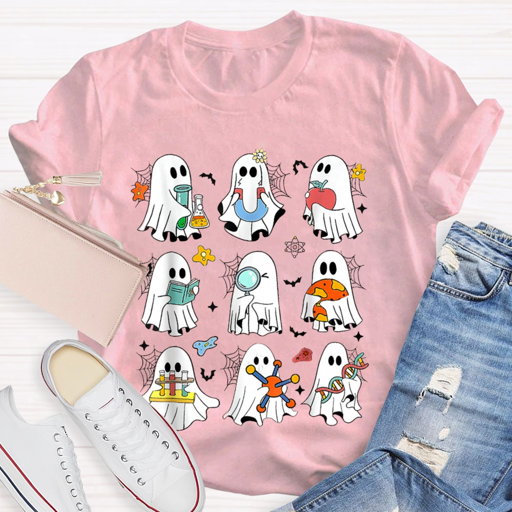 Nine Little Ghosts Doing Science Experiments Funny Halloween T-shirt