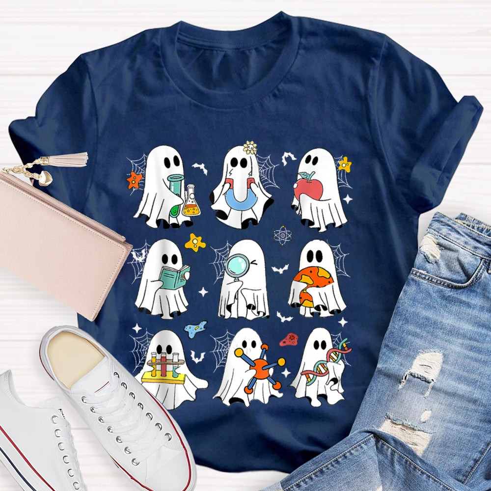 Nine Little Ghosts Doing Science Experiments Funny Halloween T-shirt