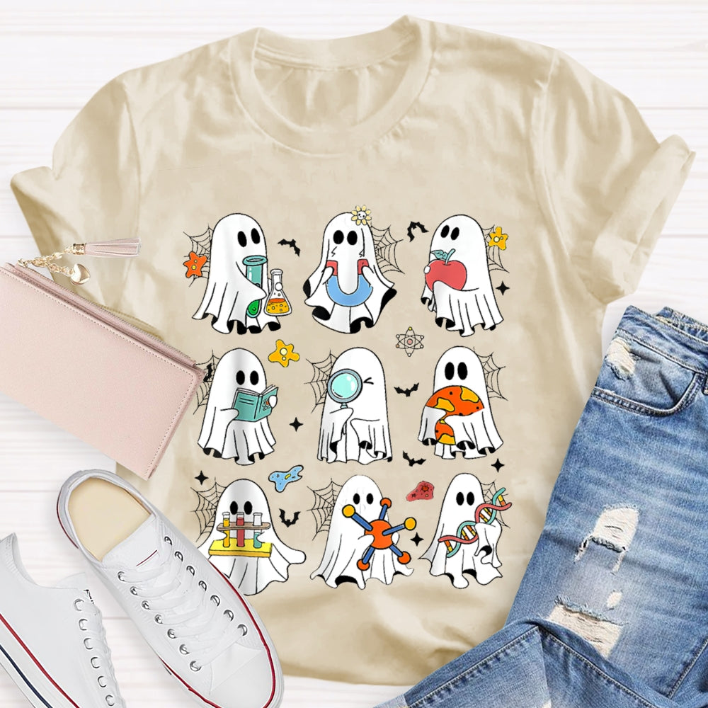 Nine Little Ghosts Doing Science Experiments Funny Halloween T-shirt