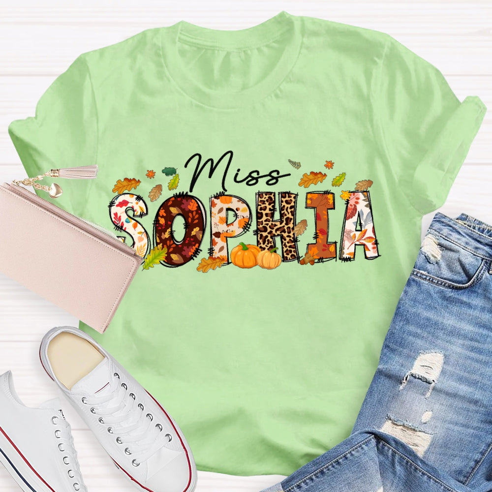 Personalized Name Colorful Fonts And Leaves Funny Halloween T-shirt