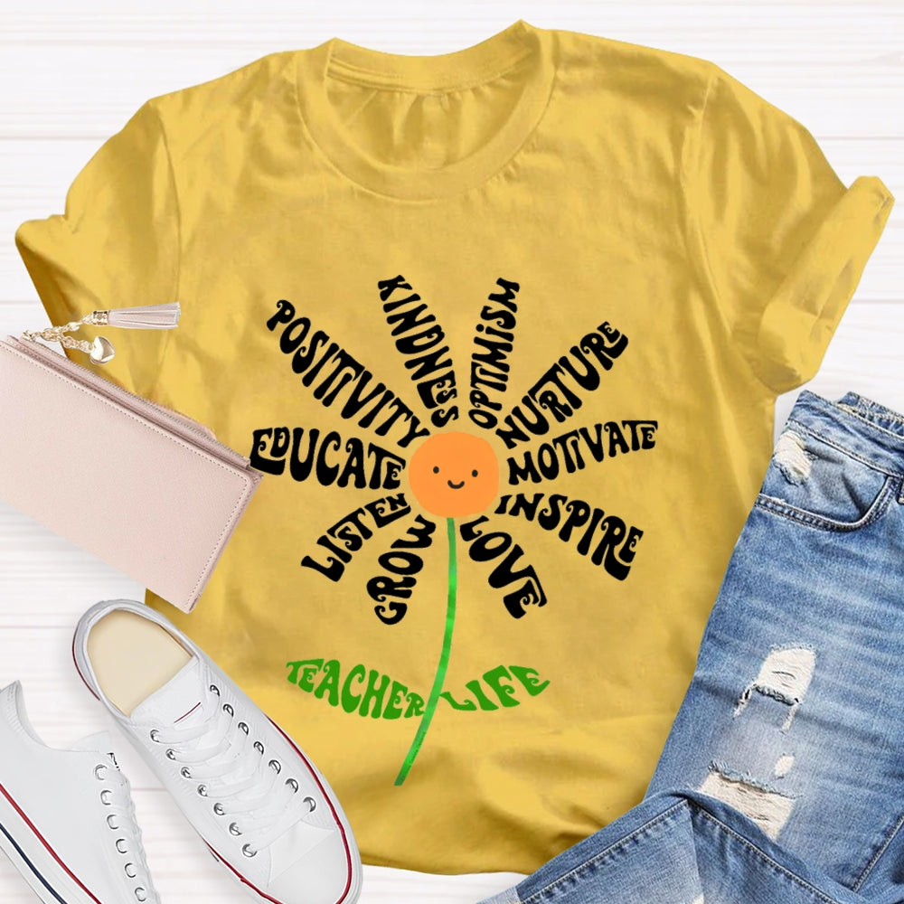 Crow Listen Educate Positivity Kindness Optimism Nurture Motivate Inspire Love Teacher Life T-shirt