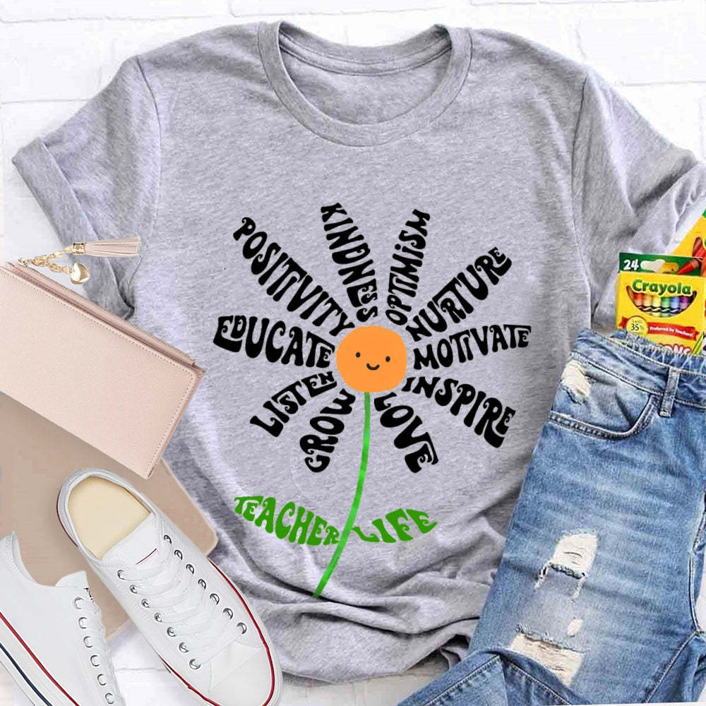 Crow Listen Educate Positivity Kindness Optimism Nurture Motivate Inspire Love Teacher Life T-shirt
