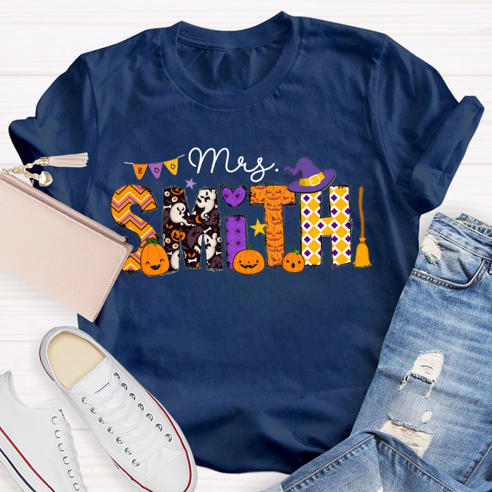 Personalized Name Halloween Font And Pumpkins T-shirt