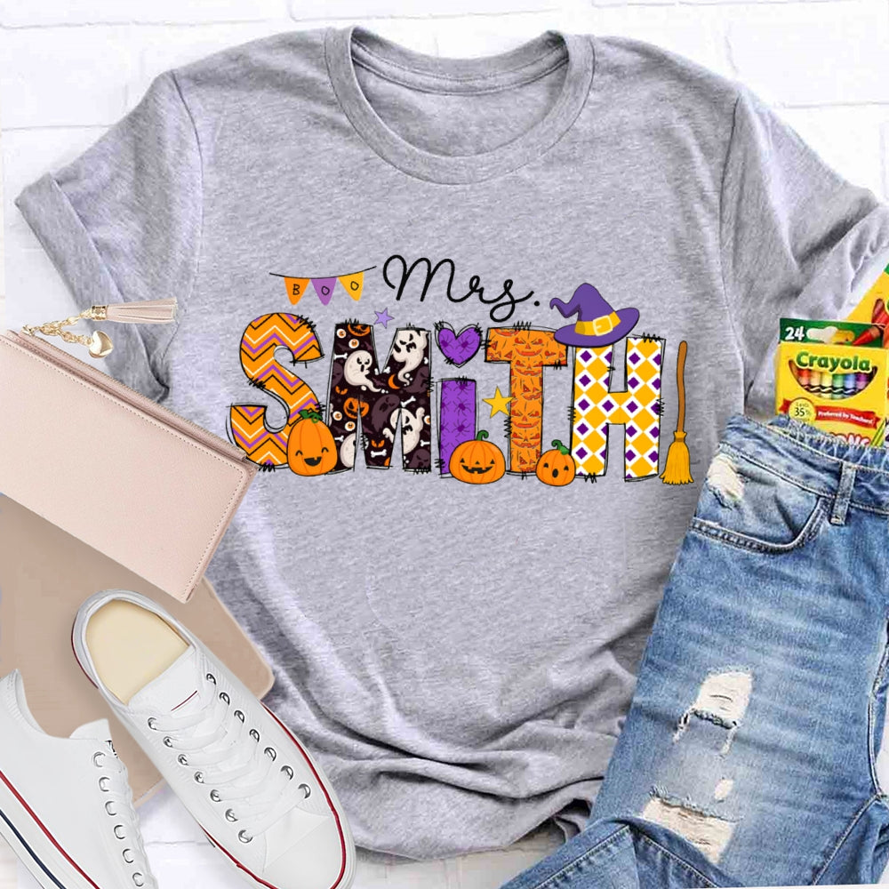 Personalized Name Halloween Font And Pumpkins T-shirt
