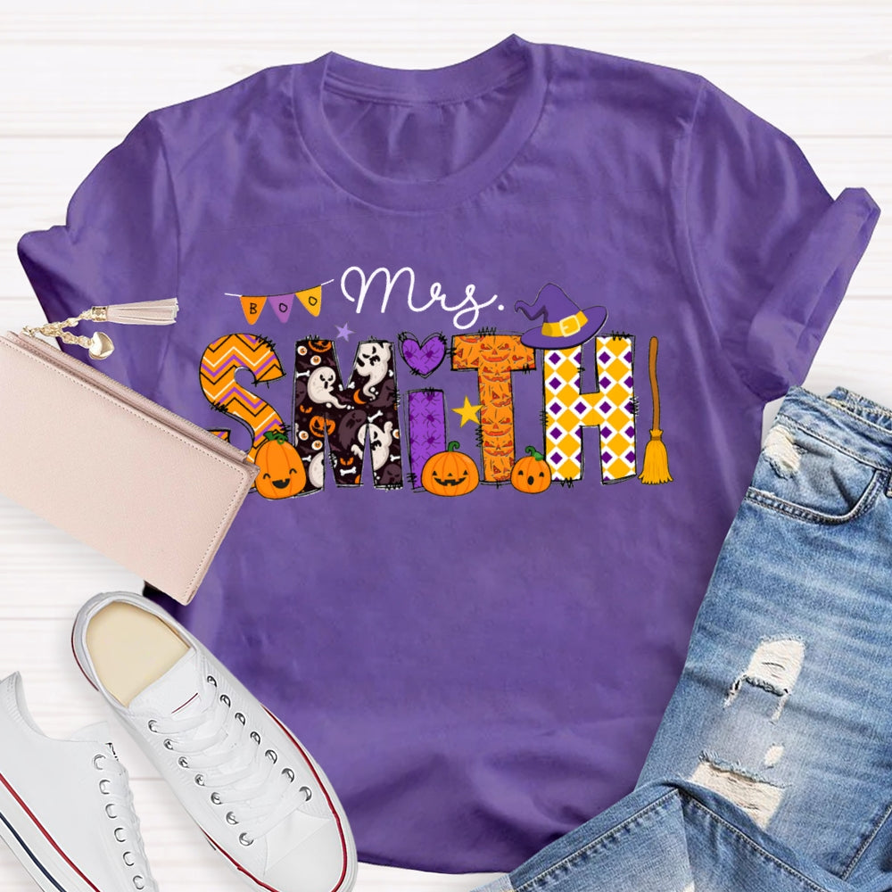 Personalized Name Halloween Font And Pumpkins T-shirt