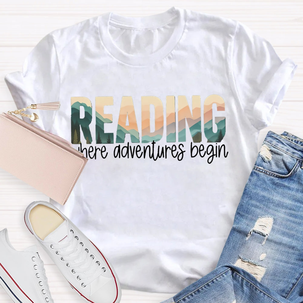 Reading Where Adventures Begin Colorful Gradient Font T-shirt