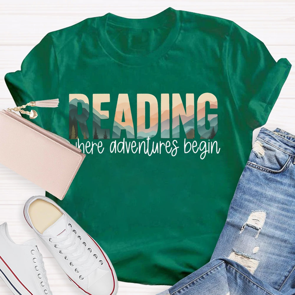 Reading Where Adventures Begin Colorful Gradient Font T-shirt