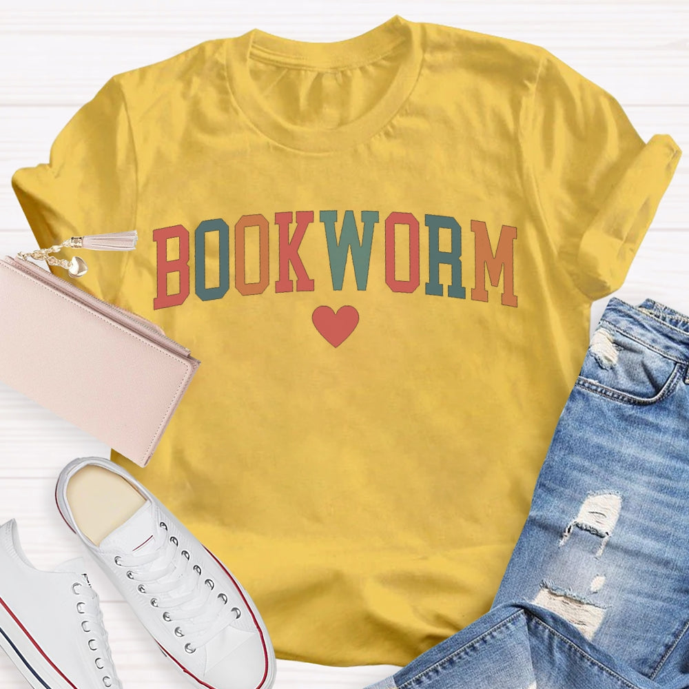 Bookworm Colorful Fonts And Hearts T-shirt