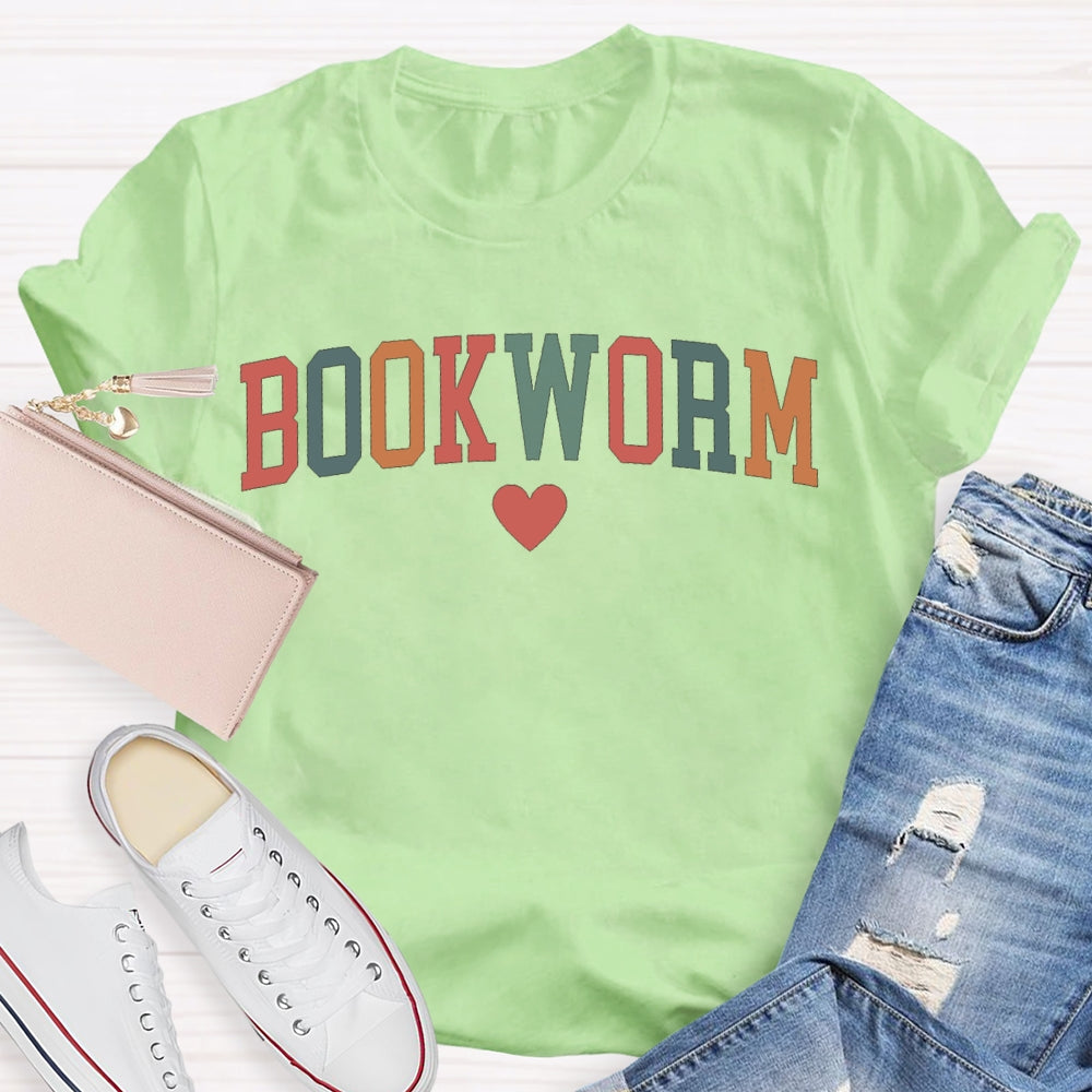 Bookworm Colorful Fonts And Hearts T-shirt