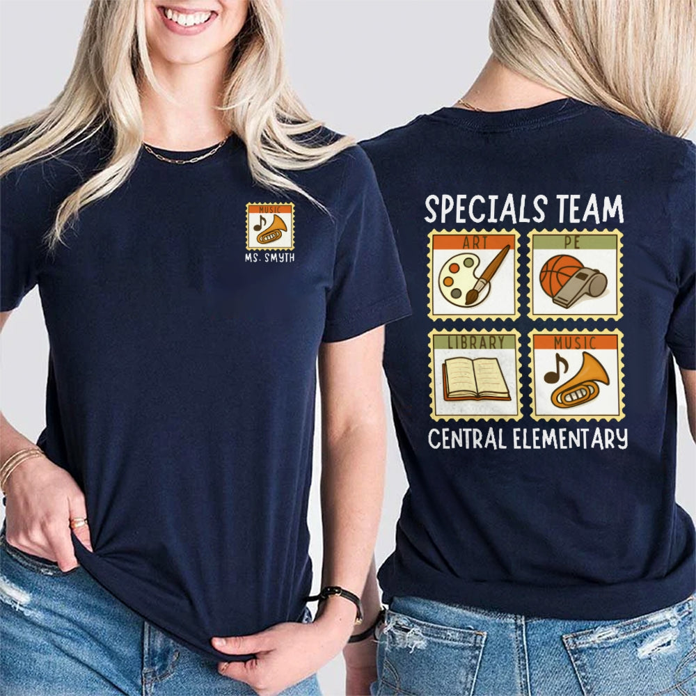 Personalized Name Specials Team Central Elementary School Teachers Double Printed T-shirt