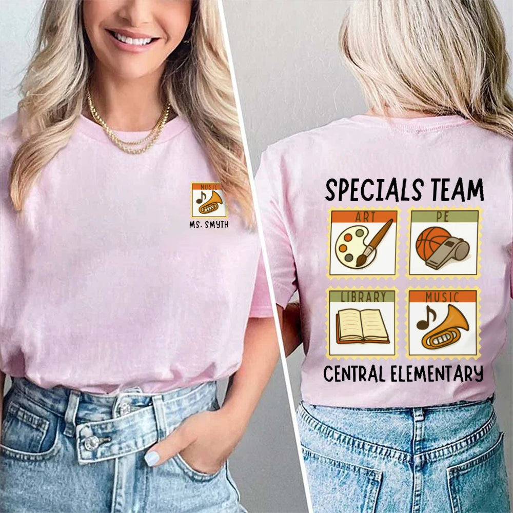 Personalized Name Specials Team Central Elementary School Teachers Double Printed T-shirt