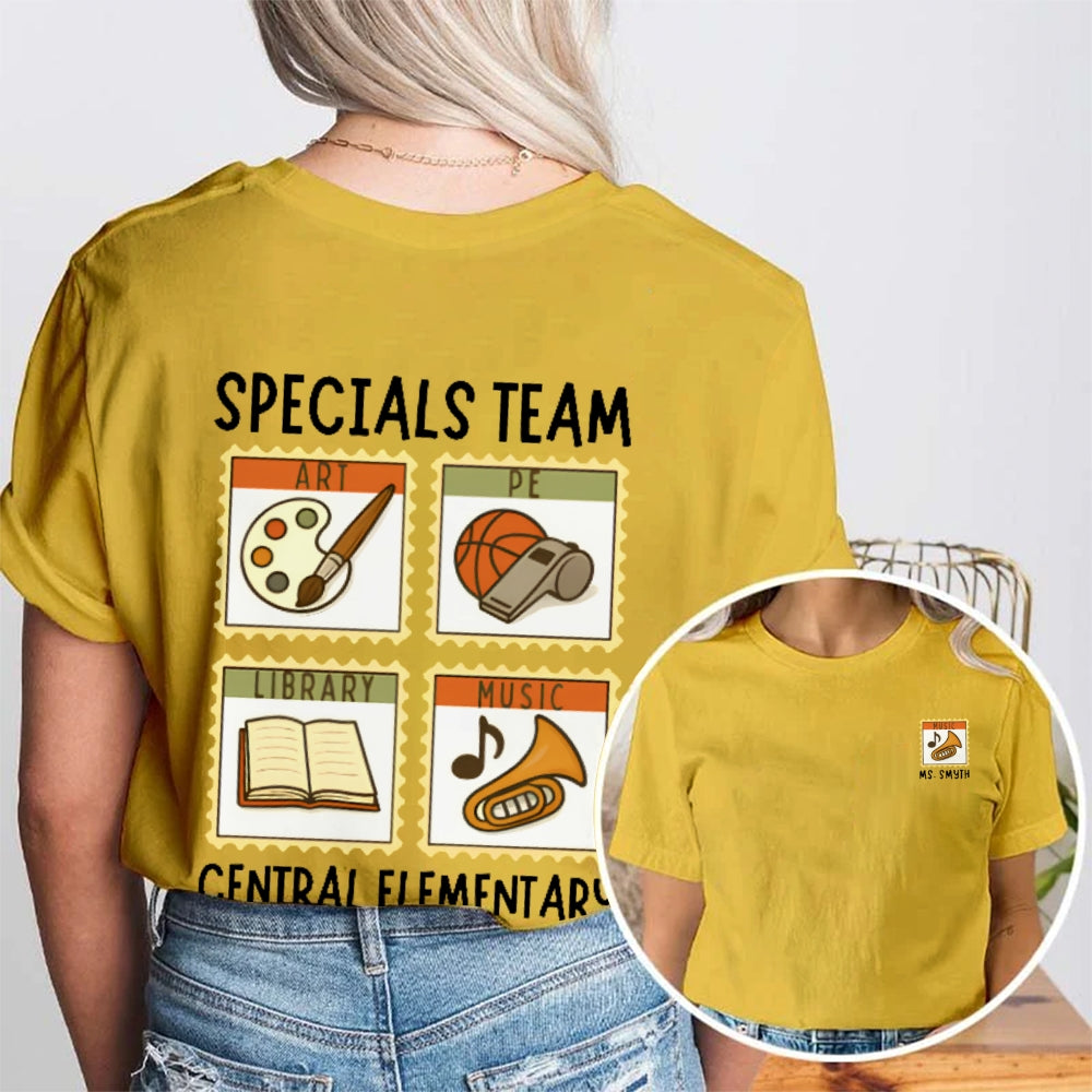 Personalized Name Specials Team Central Elementary School Teachers Double Printed T-shirt