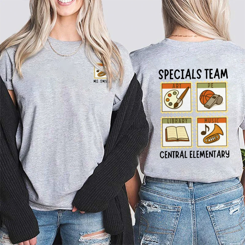 Personalized Name Specials Team Central Elementary School Teachers Double Printed T-shirt