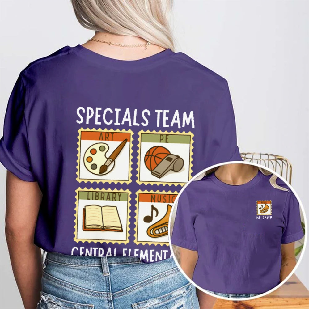 Personalized Name Specials Team Central Elementary School Teachers Double Printed T-shirt
