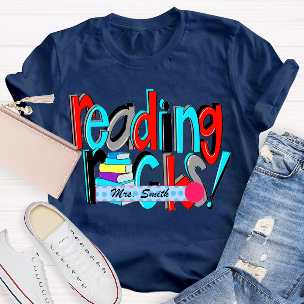 Personalized Name Reading Rocks Color Fonts T-shirt