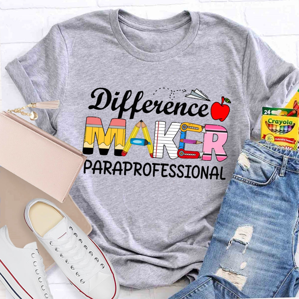 Difference Makes Paraprofessional Apple And Stationery Font T-shirt