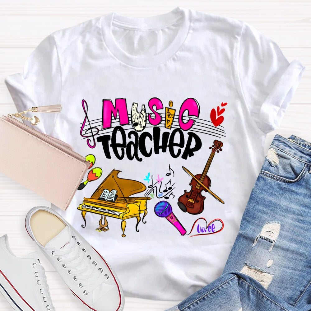 Music Teacher Piano And Violin Musical Notation T-shirt