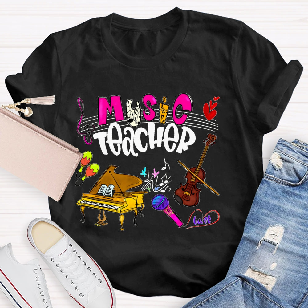 Music Teacher Piano And Violin Musical Notation T-shirt